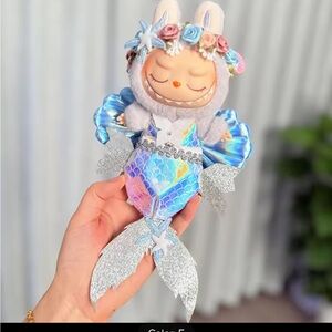 Cute Labubu Mermaid Outfit - Iridescent Blue & Silver & Headband